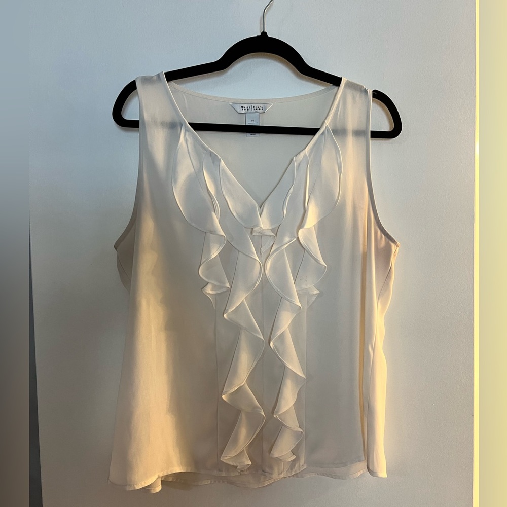 WHBM RUFFLE SHELL TANK- OFF WHITE